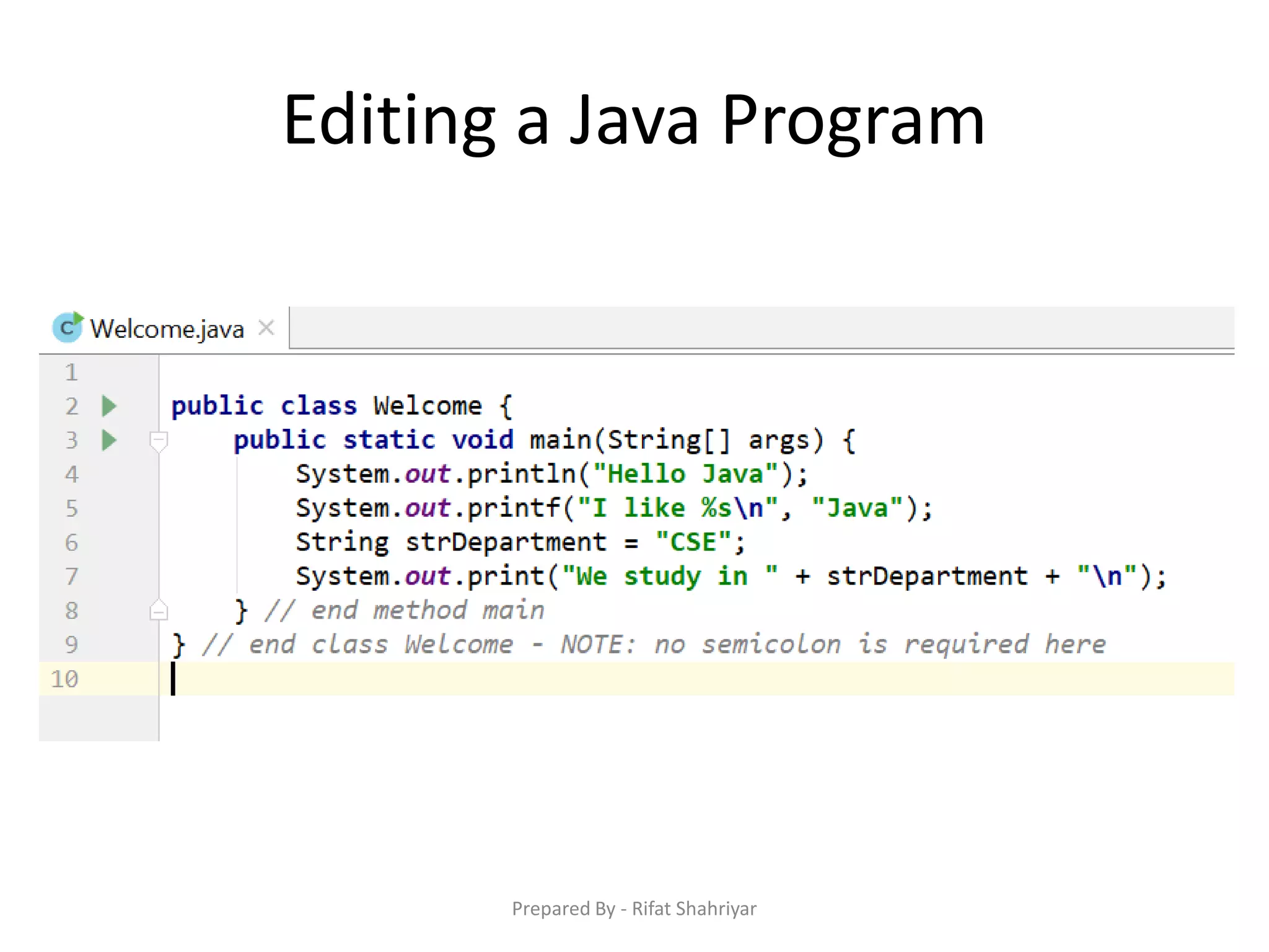 Editing a Java Program
Prepared By - Rifat Shahriyar
 