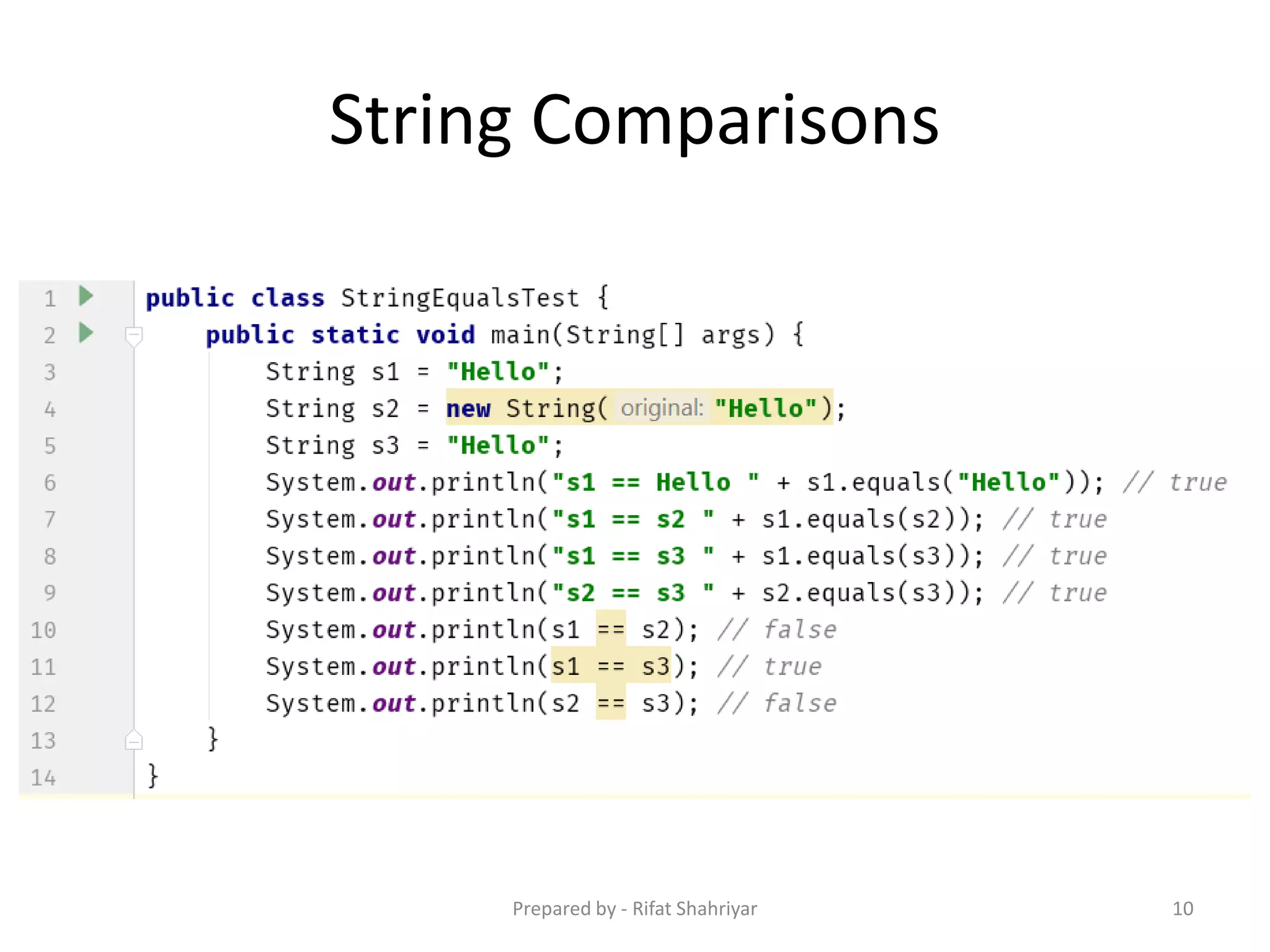 String Comparisons
10Prepared by - Rifat Shahriyar
 