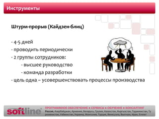 Словарь Lean - самураямУда (Muda) –любая деятельность, которая потребляет ресурсы, но не создает ценностимУра (Mura) –неравномерность выполнения работымУри(Muri) –перегрузка  (оборудования или людей, вовлеченных в процесс производства)3 M –  мУда, мУра, мУри (Muda, Mura, Muri)потери, которых нужно избегать.