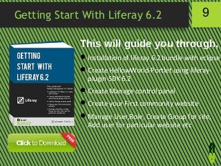 Getting Start With Liferay 6.2

9

This will guide you through,
 Installation of liferay 6.2 bundle with eclipse
 Create HellowWorld-Portlet using liferayplugin-SDK 6.2
 Create Manage control panel
 Create your First community website
 Manage User,Role, Create Group for site,
Add user for particular website etc

 