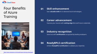Four Benefits
of Azure
Training
Gain valuable skills for in-demand Azure technologies.
Skill enhancement
01
Improve your resume with cutting-edge Microsoft Azure credentials.
Career advancement
02
Stand out with certifications recognized by leading employers.
Industry recognition
03
Achieve ReadyBPLS certification to validate your expertise.
ReadyBPLS certification
04
https://www.cloudzone.in/microsoft-azure-training-chandigarh
/
 