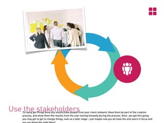 Use the stakeholders

To really get things done you should have people from your client onboard. Have them be part of the creation
process, and show them the results from the user testing honestly during the process. Once you get this going
you may get to get to change things, even at a later stage - just maybe now you all have the end users in focus and

 