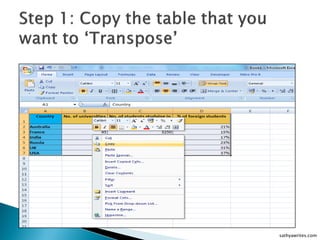 Learn MS Excel: How to Transpose a Table | PDF