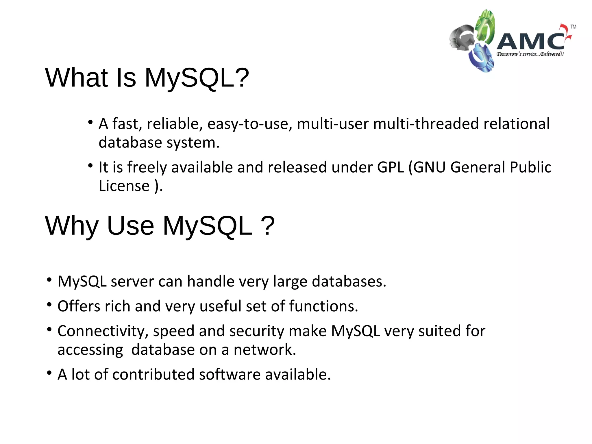 Learn my sql at amc square learning | PPT