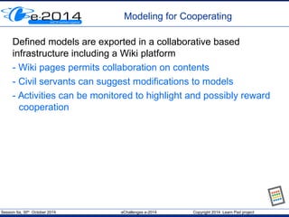 Session 6a, 30th
October 2014 eChallenges e-2014 Copyright 2014 Learn Pad project
Modeling for Cooperating
Defined models ...