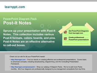 PowerPoint Diagram Pack Post-It Notes Spruce up your presentation with Post-It Notes.  This collection includes various Post-It formats, colors, boards, and pins. Post-It Notes are an effective alternative to call-out boxes. ,[object Object],[object Object],[object Object],------------------------------------------------------------------------------------------------------------------------------------------------------------------------------------------------------------------------------------------------------------------------------ Create professional PowerPoint presentations  Get PowerPoint Diagrams from learnppt.com  