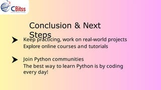 Learn Python the Easy Way – Hands-On Training - CBitss | PPTX