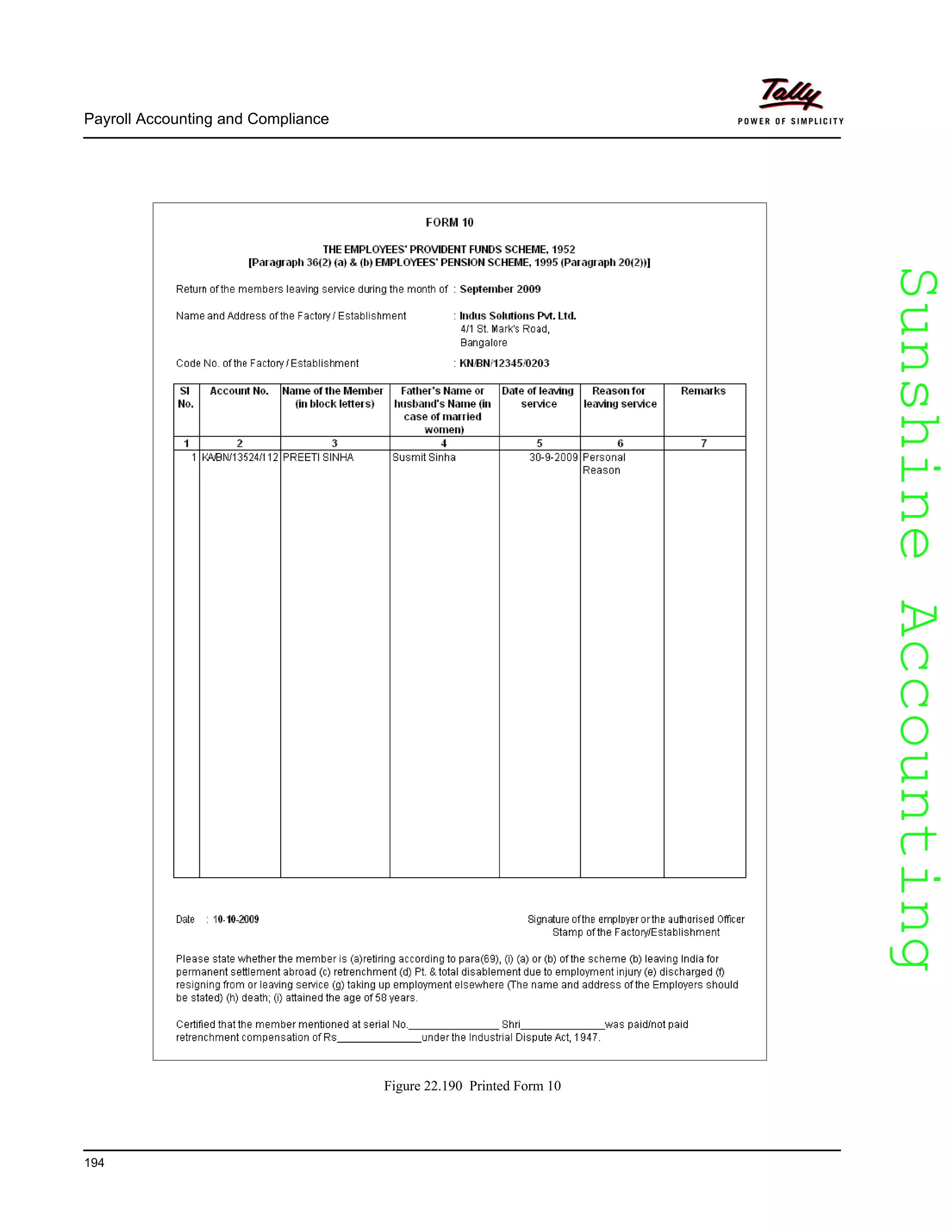 SunshineAccountingSunshineAccounting
Payroll Accounting and Compliance
194
Figure 22.190 Printed Form 10
 