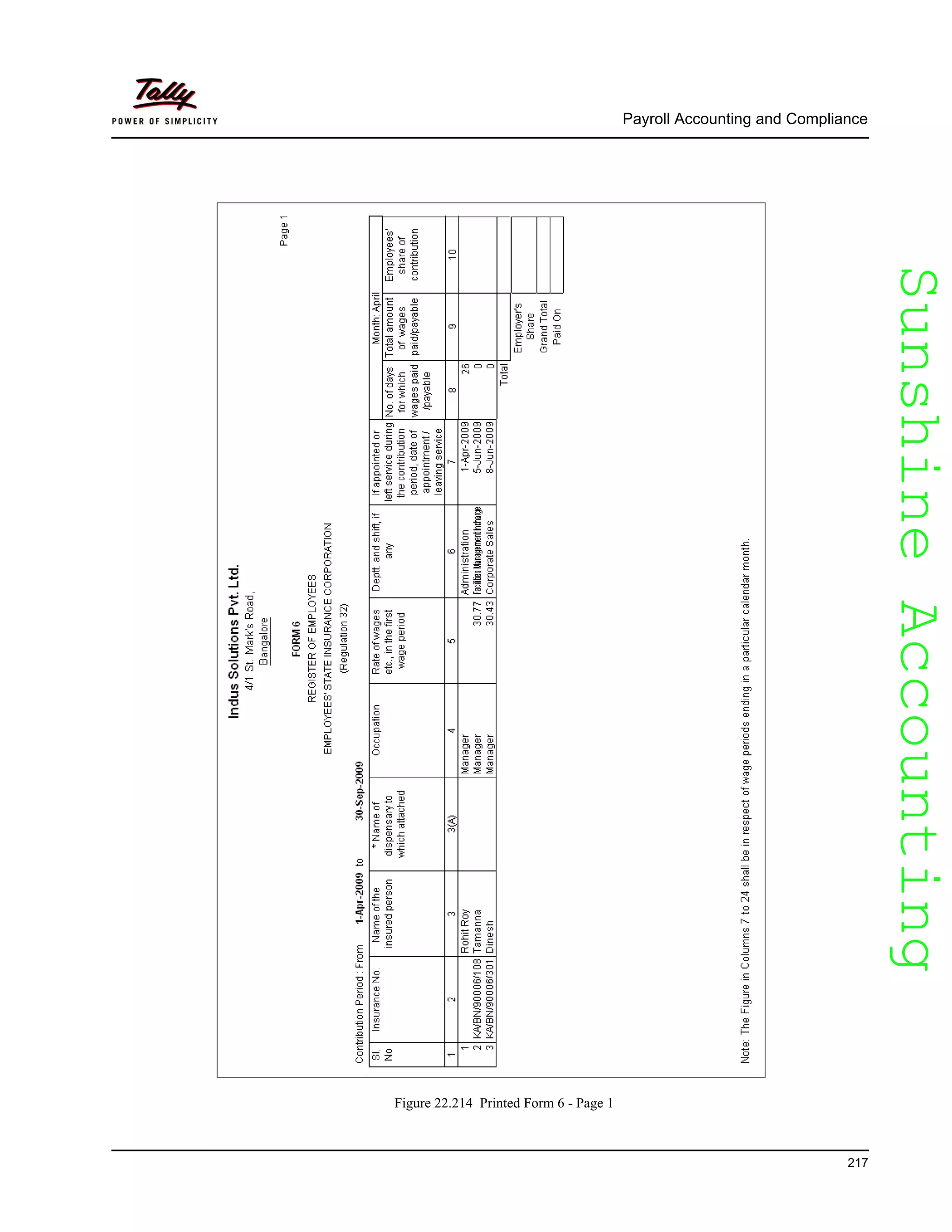 SunshineAccountingSunshineAccounting
Payroll Accounting and Compliance
217
Figure 22.214 Printed Form 6 - Page 1
 