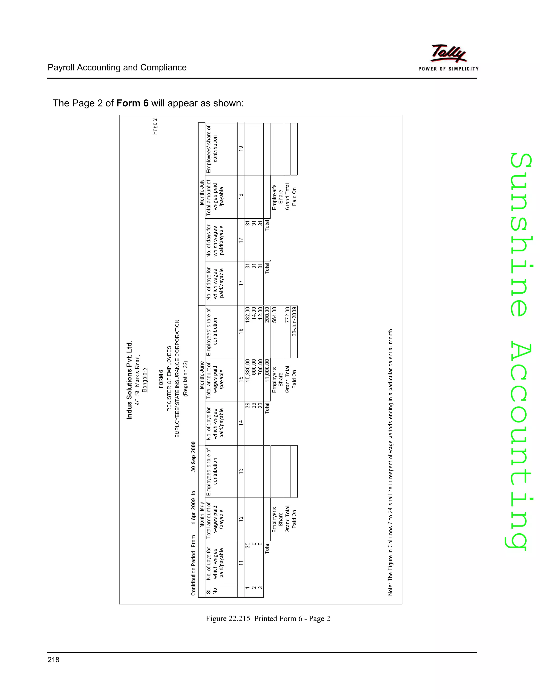 SunshineAccountingSunshineAccounting
Payroll Accounting and Compliance
218
The Page 2 of Form 6 will appear as shown:
Figure 22.215 Printed Form 6 - Page 2
 