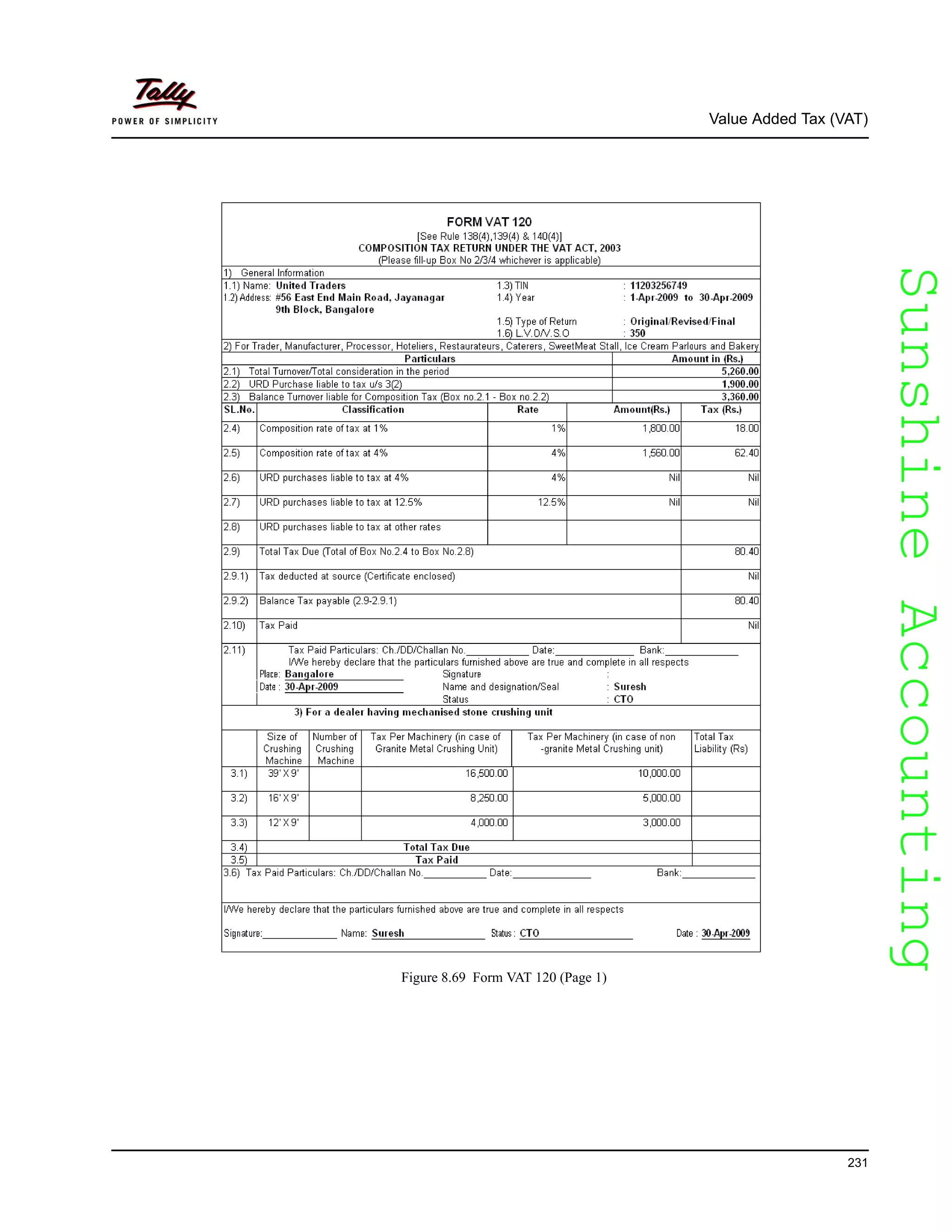 SunshineAccountingSunshineAccounting
Value Added Tax (VAT)
231
Figure 8.69 Form VAT 120 (Page 1)
 