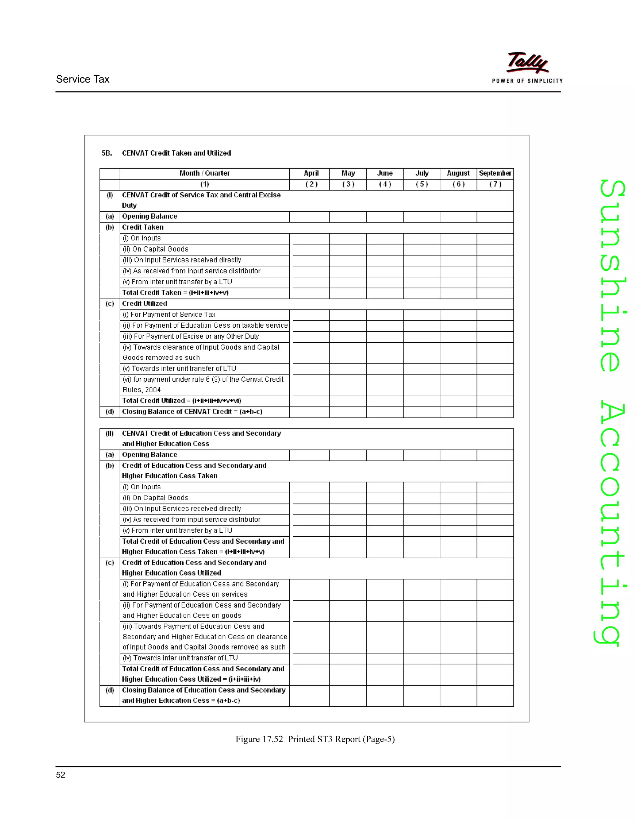 SunshineAccountingSunshineAccounting
Service Tax
52
Figure 17.52 Printed ST3 Report (Page-5)
 