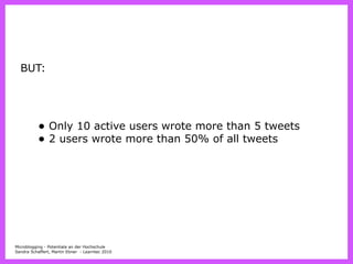 Similar: ED-Media 2010




             Two users accounted
              24% of all tweets


 Microblogging - Potentiala ...