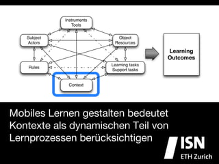 Mobiles Lernen gestalten bedeutet
Kontexte als dynamischen Teil von
Lernprozessen berücksichtigen
 