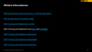 16PUBLIC© 2018 SAP SE or an SAP affiliate company. All rights reserved. ǀ
SAP Enable Now Infocenter (Infos zu SAP Enable Now)
SAP Enable Now Framework Video
SAP Training & Enablement im Web
SAP Training & Enablement auf Xing und LinkedIn
SAP Training & Enablement Newscast
SAP Training & Enablement Newsletter
SAP Training & Enablement Webinars
Weitere Informationen
 