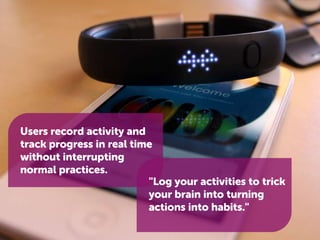 Users record activity and
track progress in real time
without interrupting
normal practices.
"Log your activities to trick
your brain into turning
actions into habits."

 