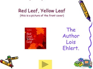 The title (name) of this book is  Red Leaf, Yellow Leaf (this is a picture of the front cover) The Author Lois Ehlert. 