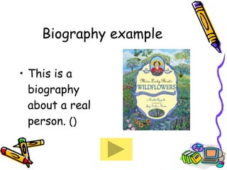 Biography example This is a biography about a real person.  () 