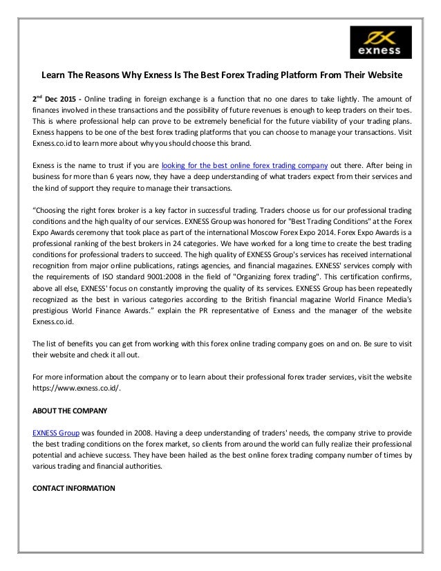 Learn The Reasons Why Exness Is The Best Forex Trading Platform From - 