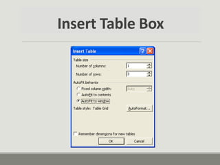Insert Table Box
 