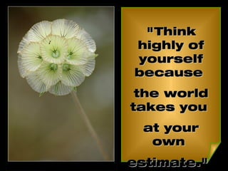 "Think highly of yourself because  the world takes you  at your own  estimate."   