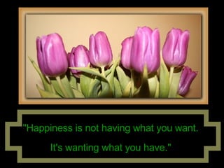 "Happiness is not having what you want.  It's wanting what you have."   