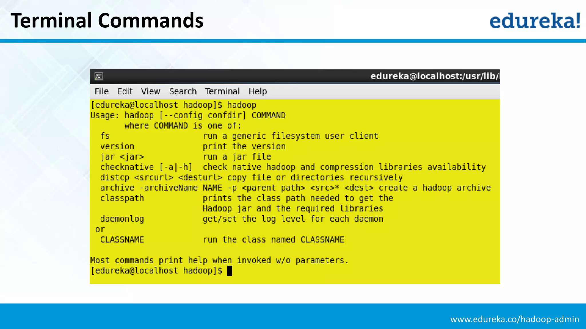 www.edureka.co/hadoop-admin
Terminal Commands
 