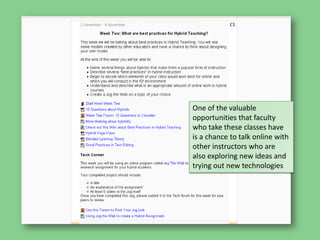 One of the valuable opportunities that faculty who take these classes have is a chance to talk online with other instructors who are also exploring new ideas and trying out new technologies