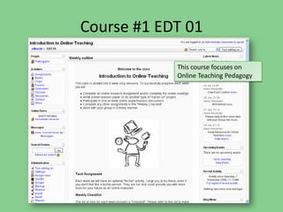 Course #1 EDT 01This course focuses on Online Teaching Pedagogy 