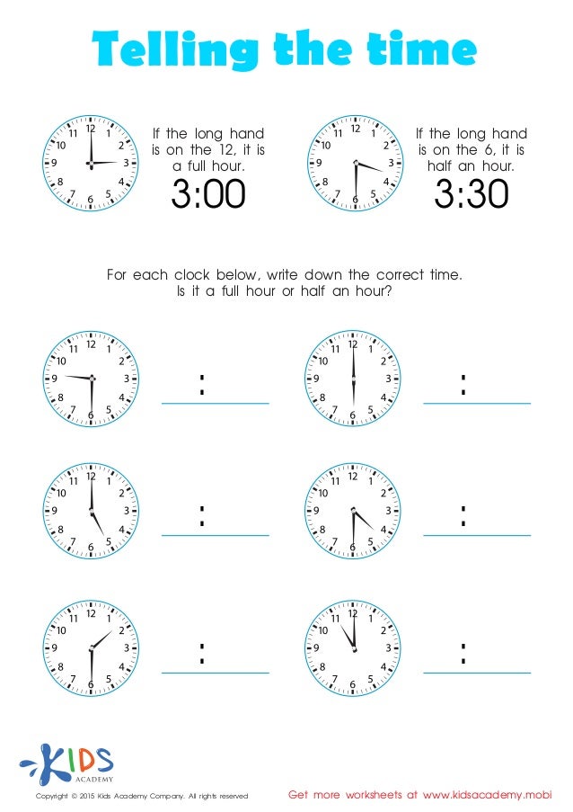 learn to tell time printable worksheets for kids