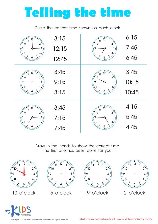 learn to tell time printable worksheets for kids