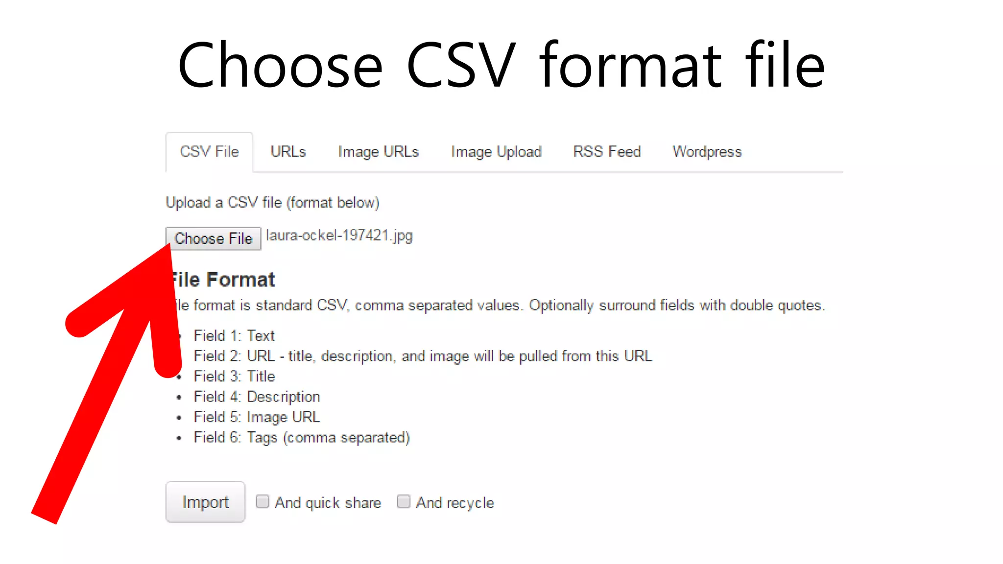 Choose CSV format file
 