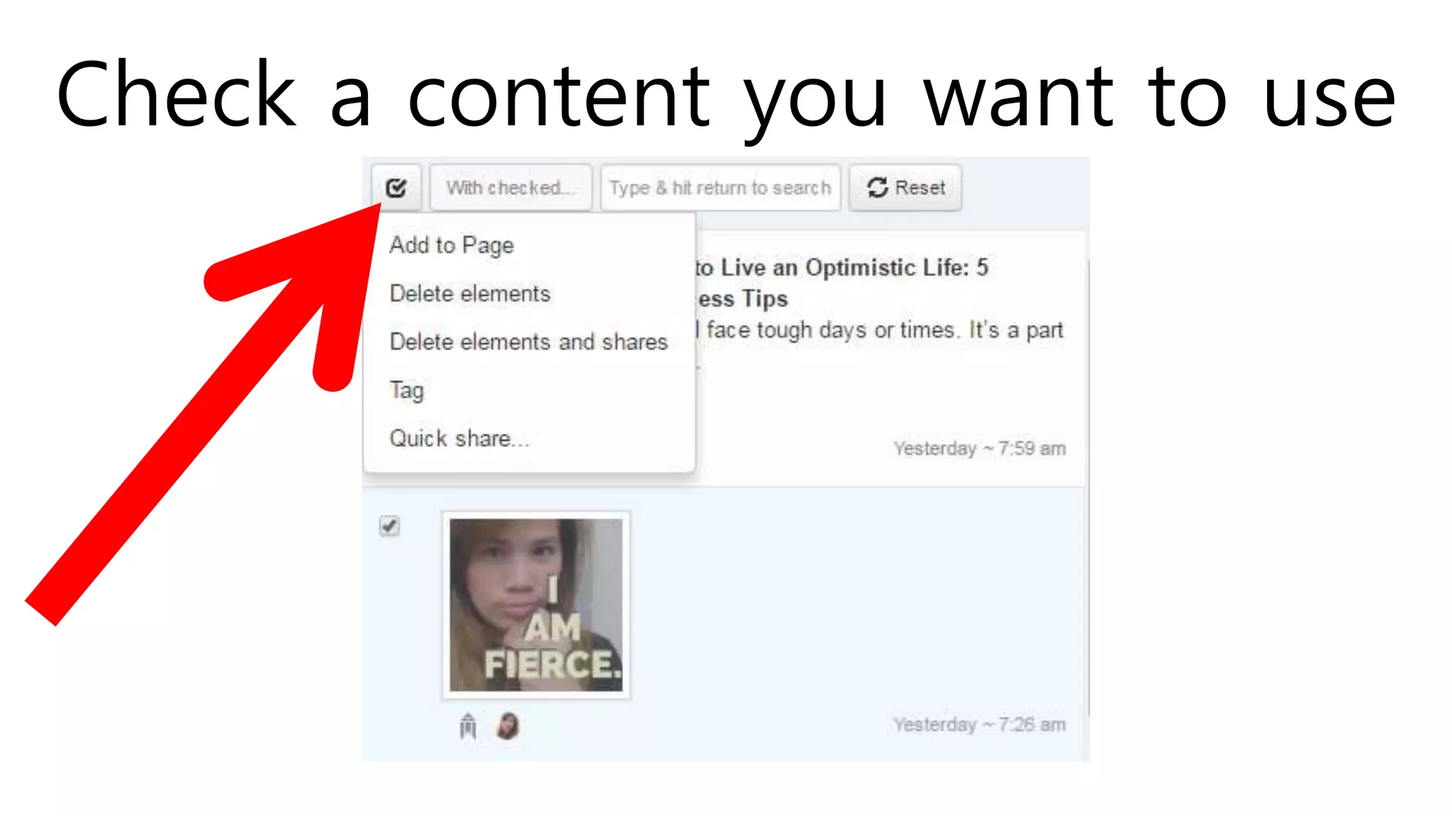 Check a content you want to use
 
