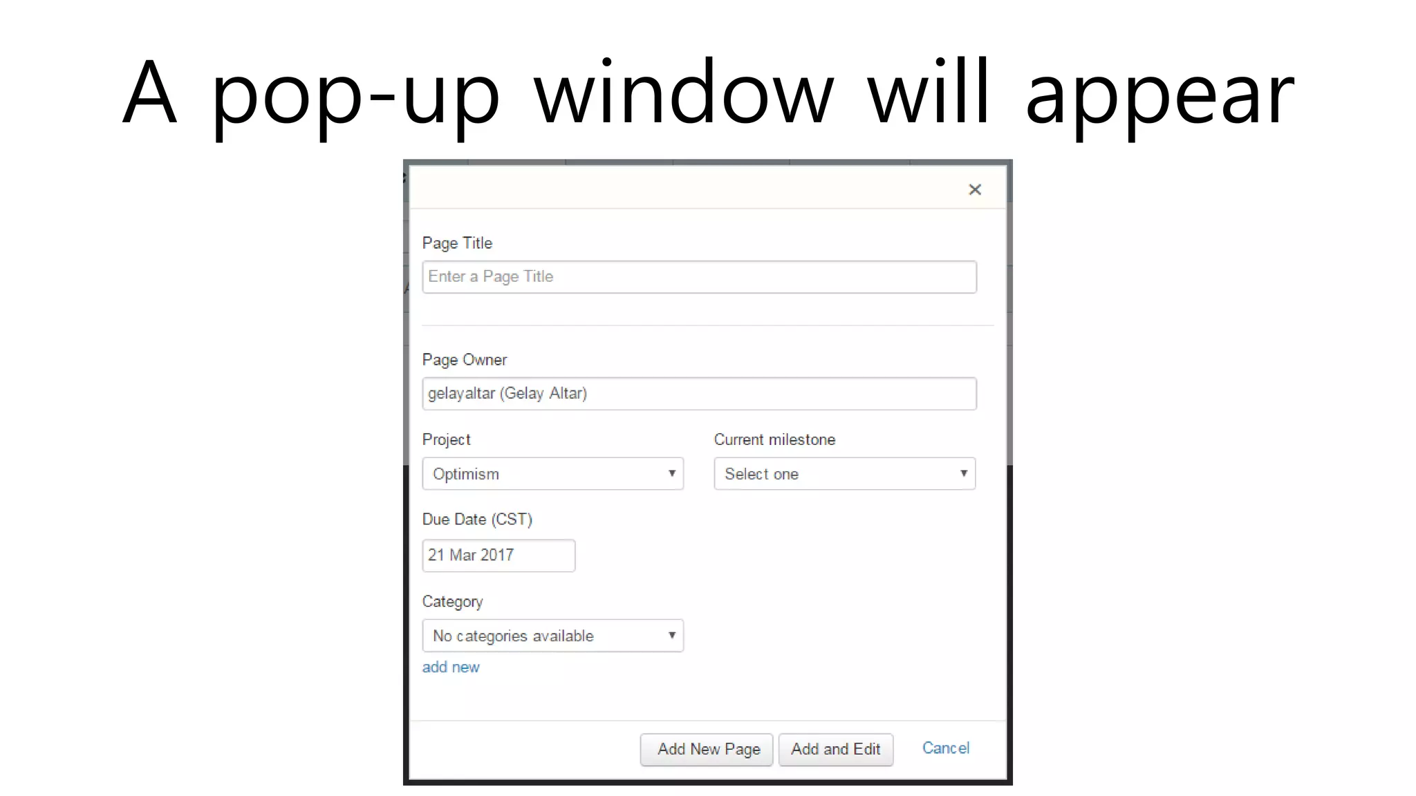 A pop-up window will appear
 