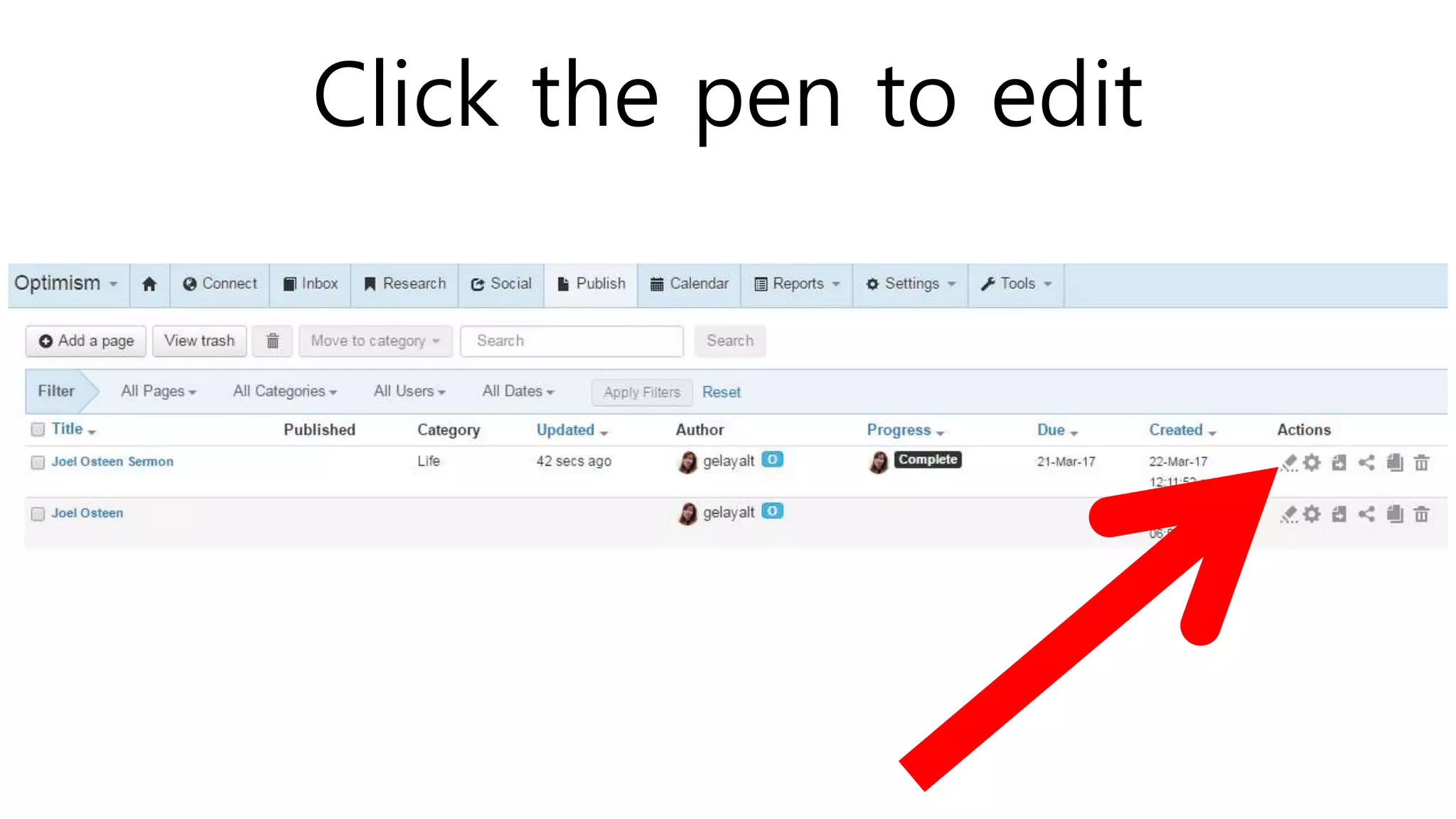 Click the pen to edit
 