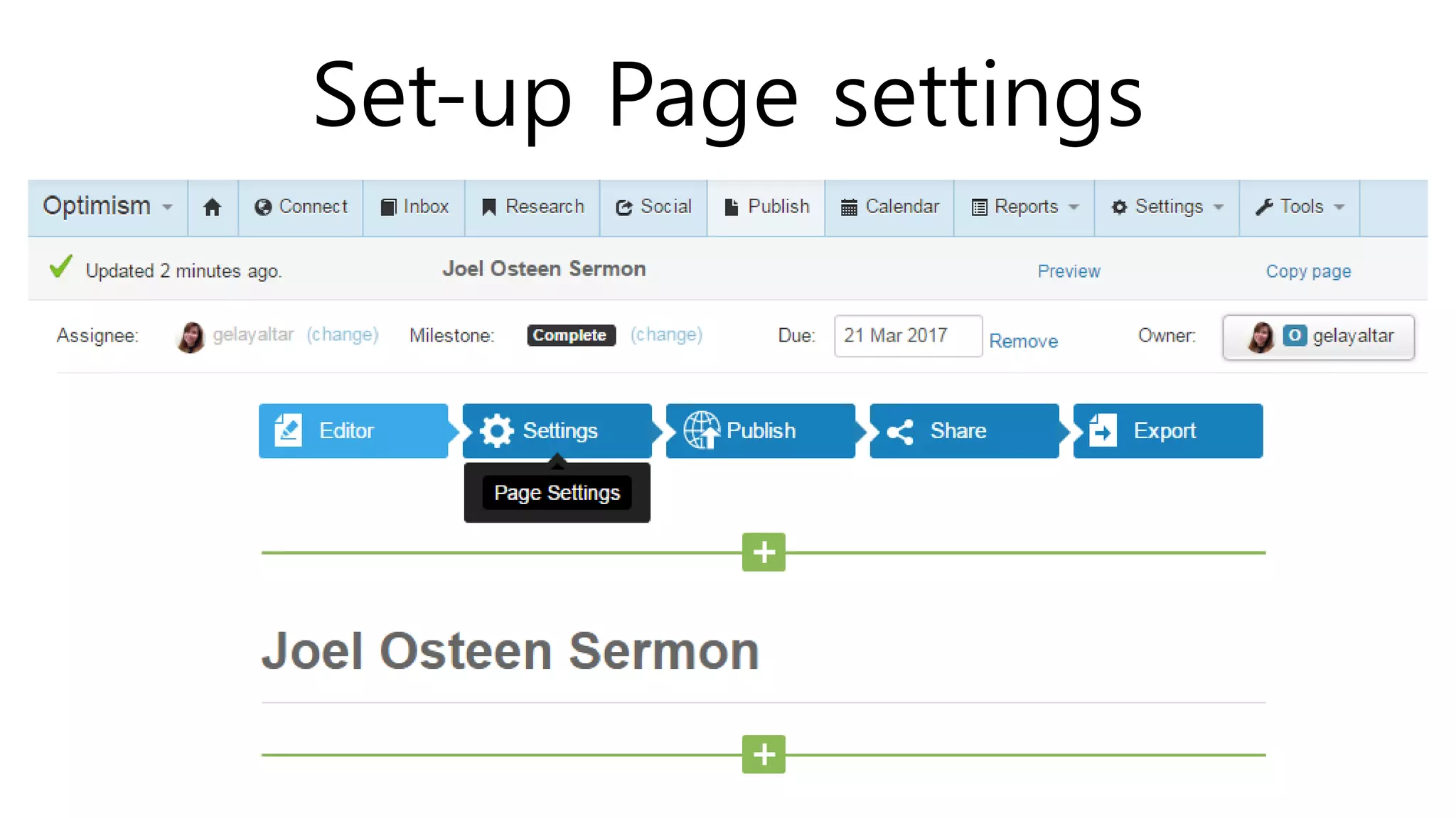 Set-up Page settings
 