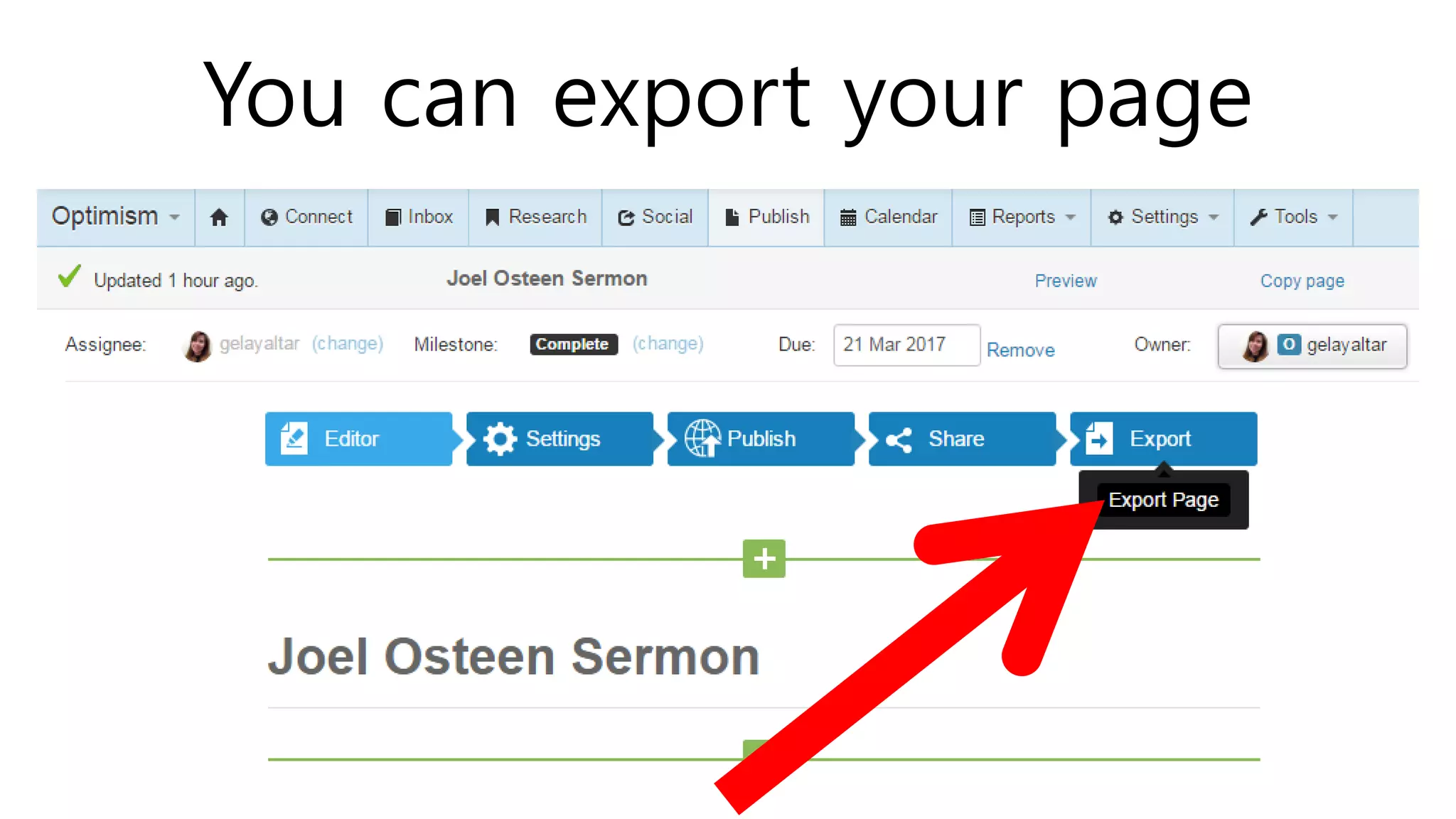 You can export your page
 