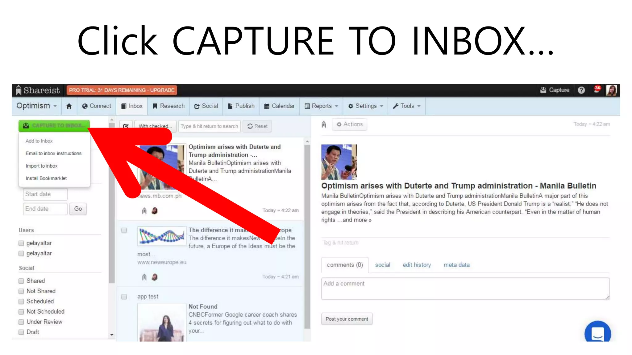 Click CAPTURE TO INBOX…
 