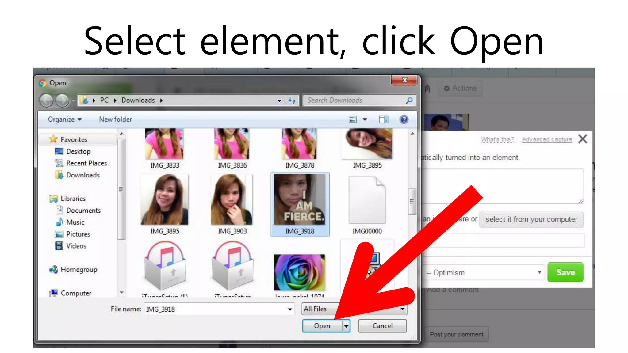 Select element, click Open
 
