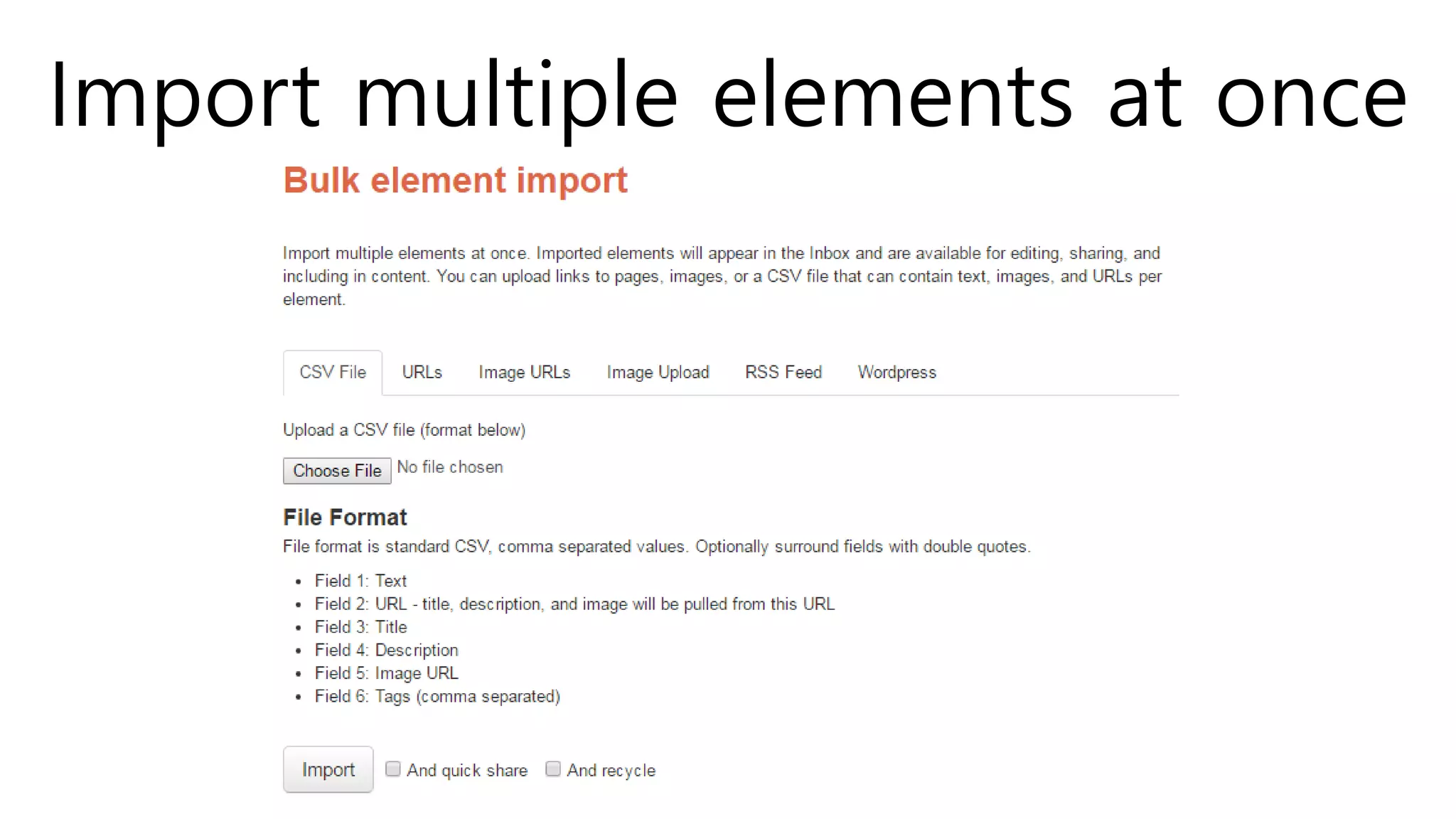 Import multiple elements at once
 