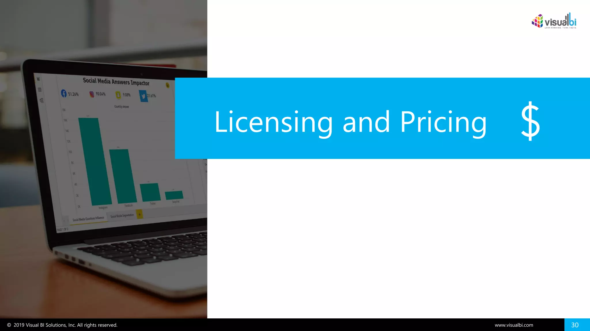 © 2019 Visual BI Solutions, Inc. All rights reserved. www.visualbi.com 30
Licensing and Pricing
 