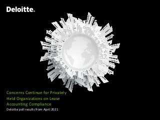 Concerns Continue for Privately
Held Organizations on Lease
Accounting Compliance
Deloitte poll results from April 2021
 
