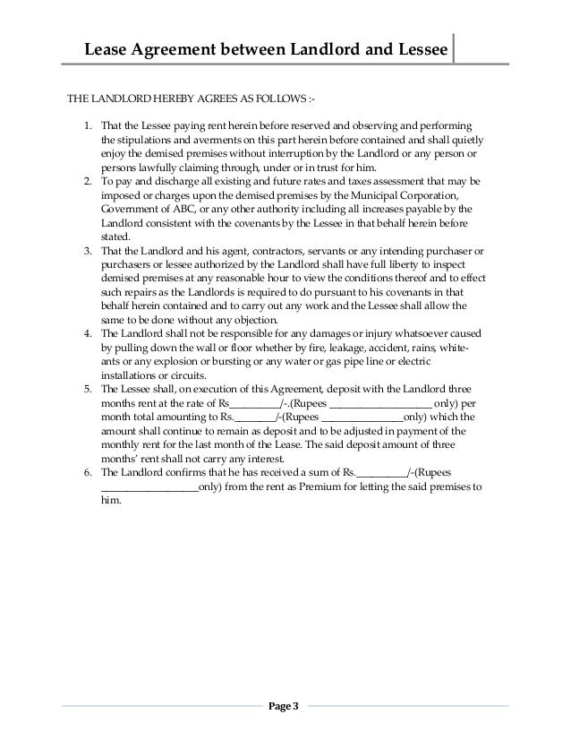 Lease agreement in india