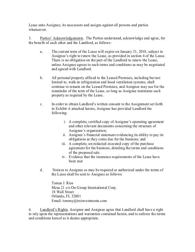 Assignment of lease with consent