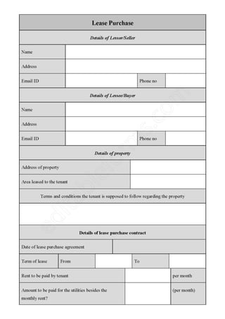 Lease Purchase Fillable PDF Template Download