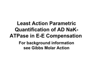 Least Action Parametric
Quantification of AD NaKATPase in E-E Compensation
For background information
see Gibbs Molar Action

 