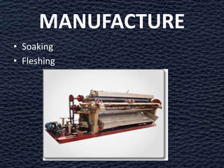 MANUFACTURE
• Soaking
• Fleshing
 