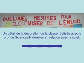 Un détail de la décoration de la classe réalisée avec le
prof de Sciences Naturelles en relation avec le sujet.