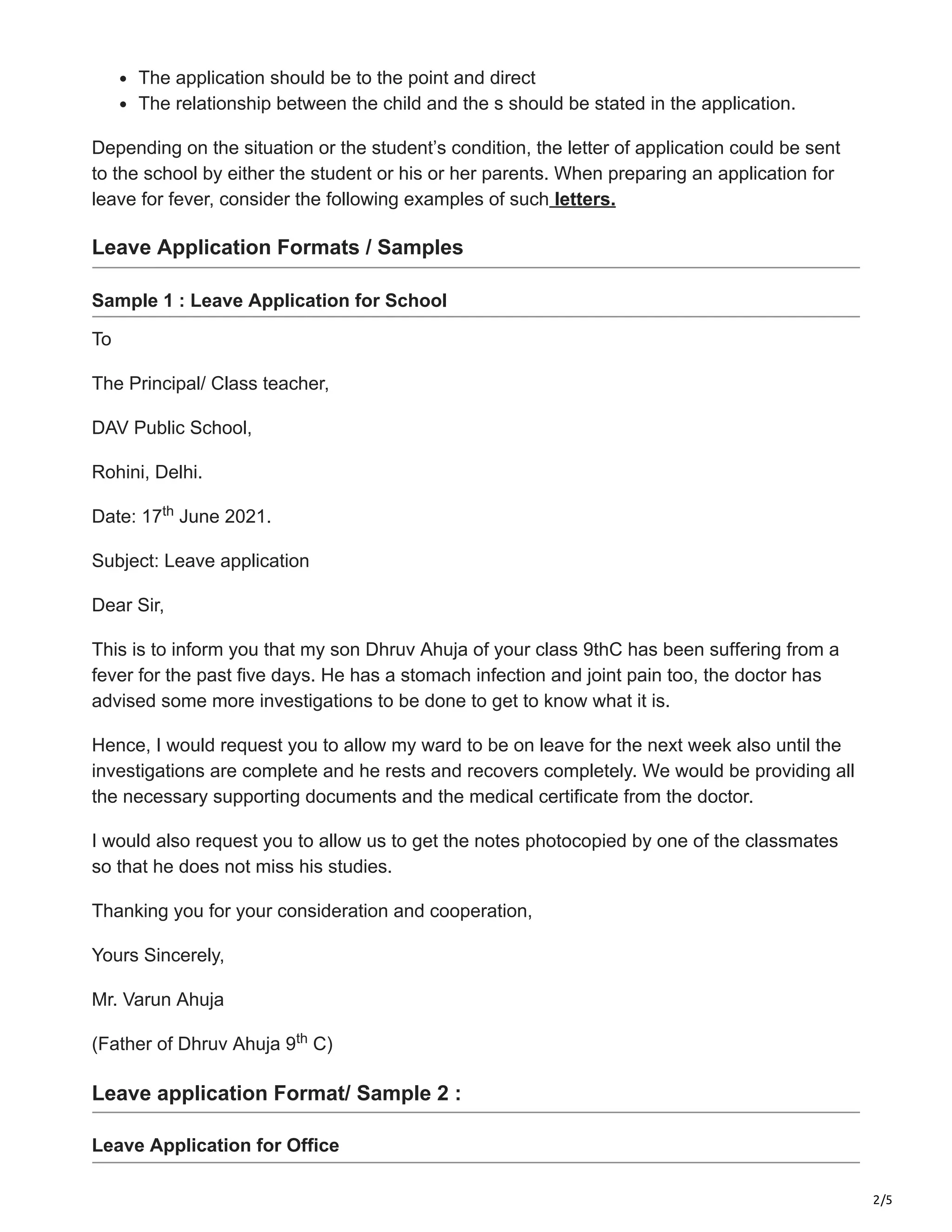 How To Write A Leave Letter For Kids