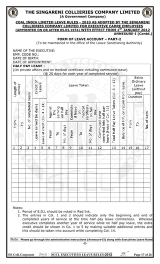 Secl Leave Form.pdf SCCL Executive Leave rules with amendments upto 01.06.2013